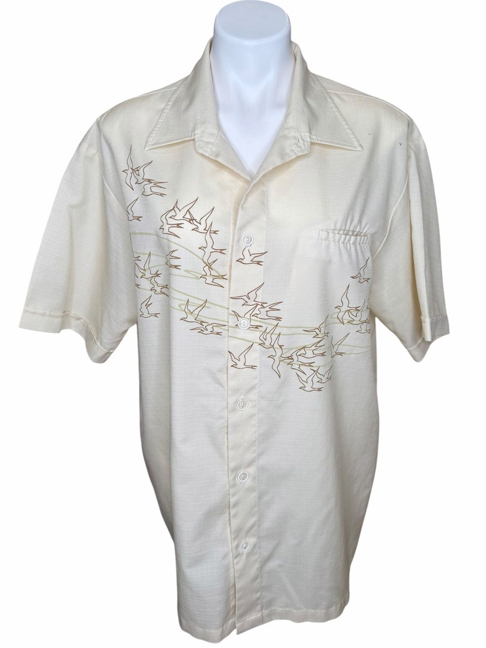 Vintage 70s Iolani Hawaii Men’s L Flying Bird Aloha Camp Shirt USA